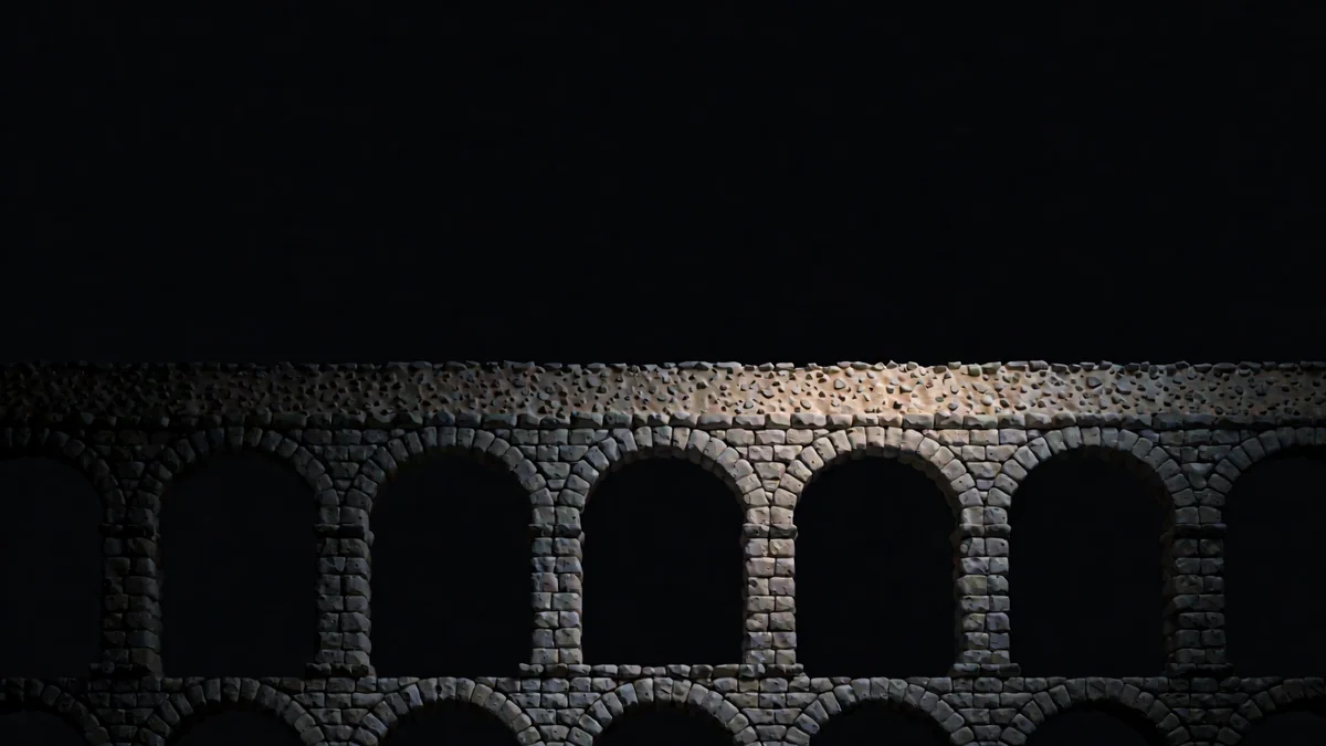 Un acueducto de arcos de piedra iluminado en hora azul